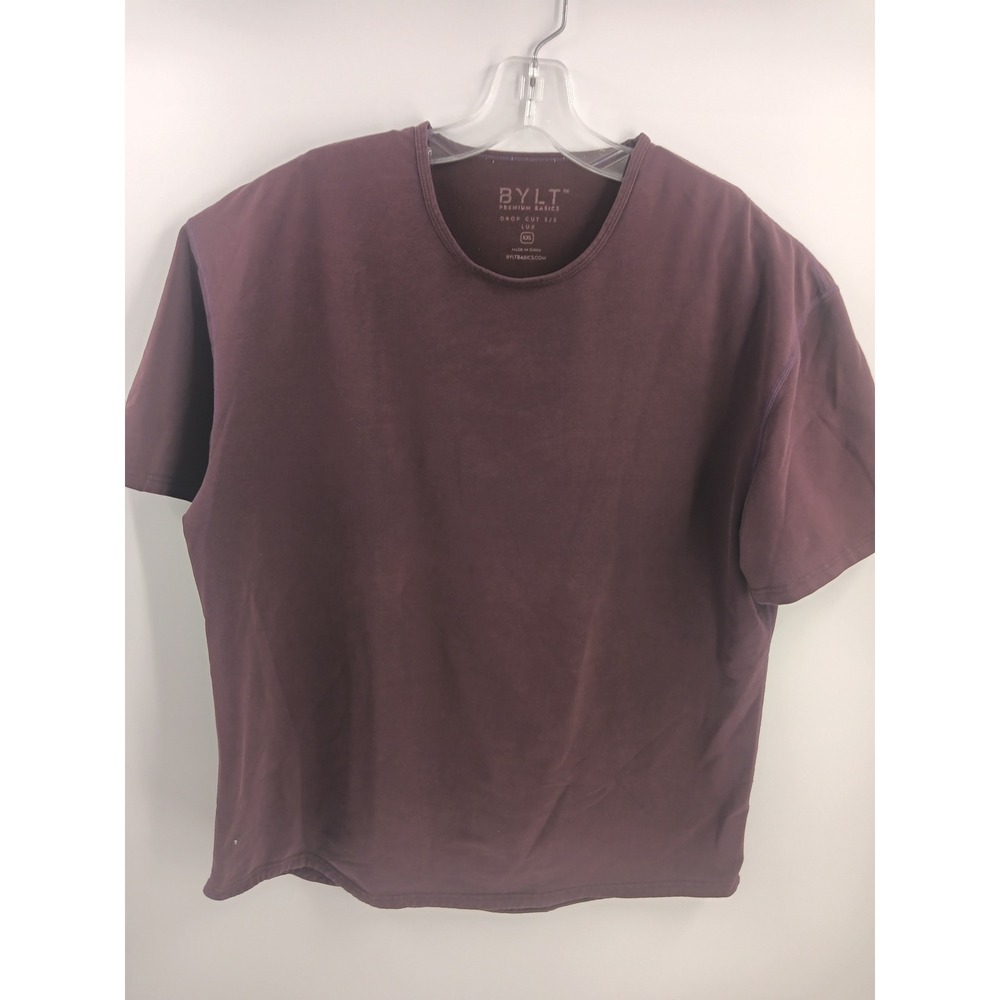 BYLT Premium Basics Drop Cut SS Lux T-Shirt Mens XXL Maroon‎ Burgundy Curved Hem